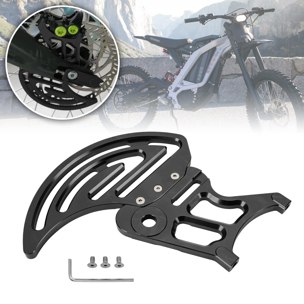 Billet Aluminium CNC 6061 Kettenradschutzabdeckung Hinterer Scheibenschutz Rotoradapter Bremssattelschutz für Sur-Ron MX und X Bike und für Segway X260 (Schwarz)