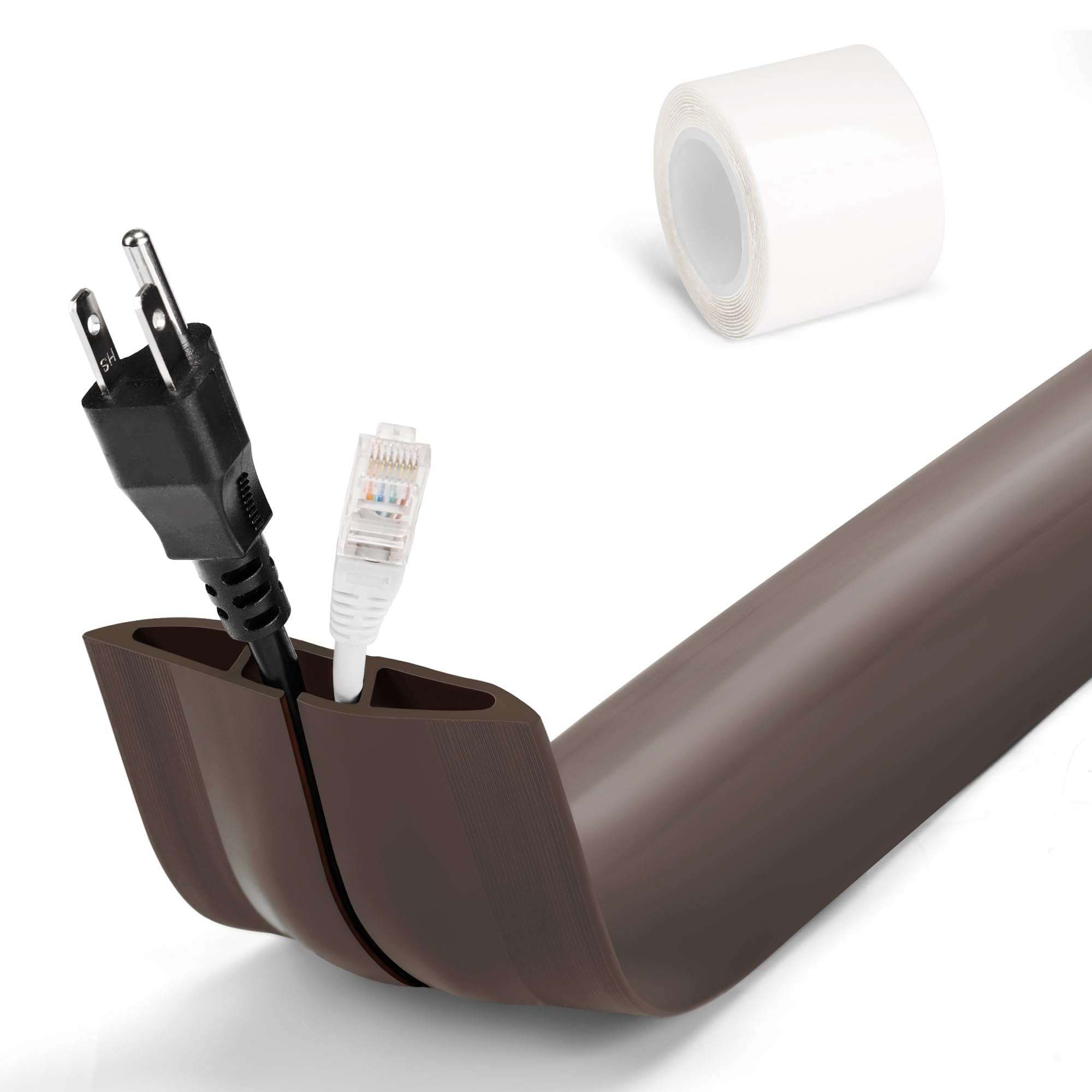 Brown Cord Protectors - 6ft Expansion Cord &amp; Power Cord Covers, Floor Cable Management, Outdoors Extension Cord Cover - 0.6' W x 0.31' H