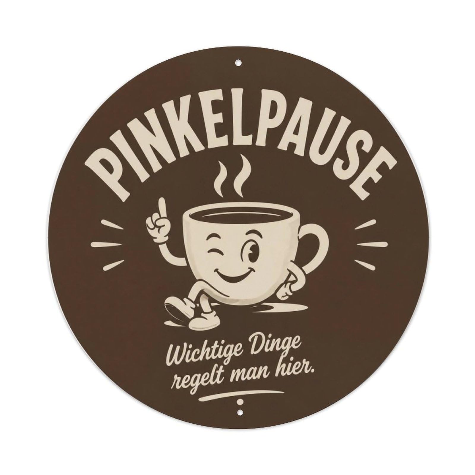 German Potty Break Bathroom Humor Coffee Cup Cartoon Metal Tin Sign