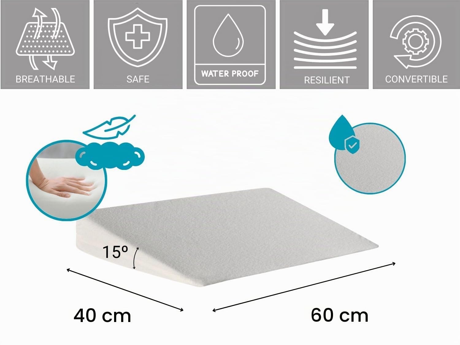 DORMISSIMO Pack 2 sábanas Protectoras 60x120 cm + cuña elevadora (Limita el reflujo y la regurgitación – Reduce la congestión Nasal y los cólicos)
