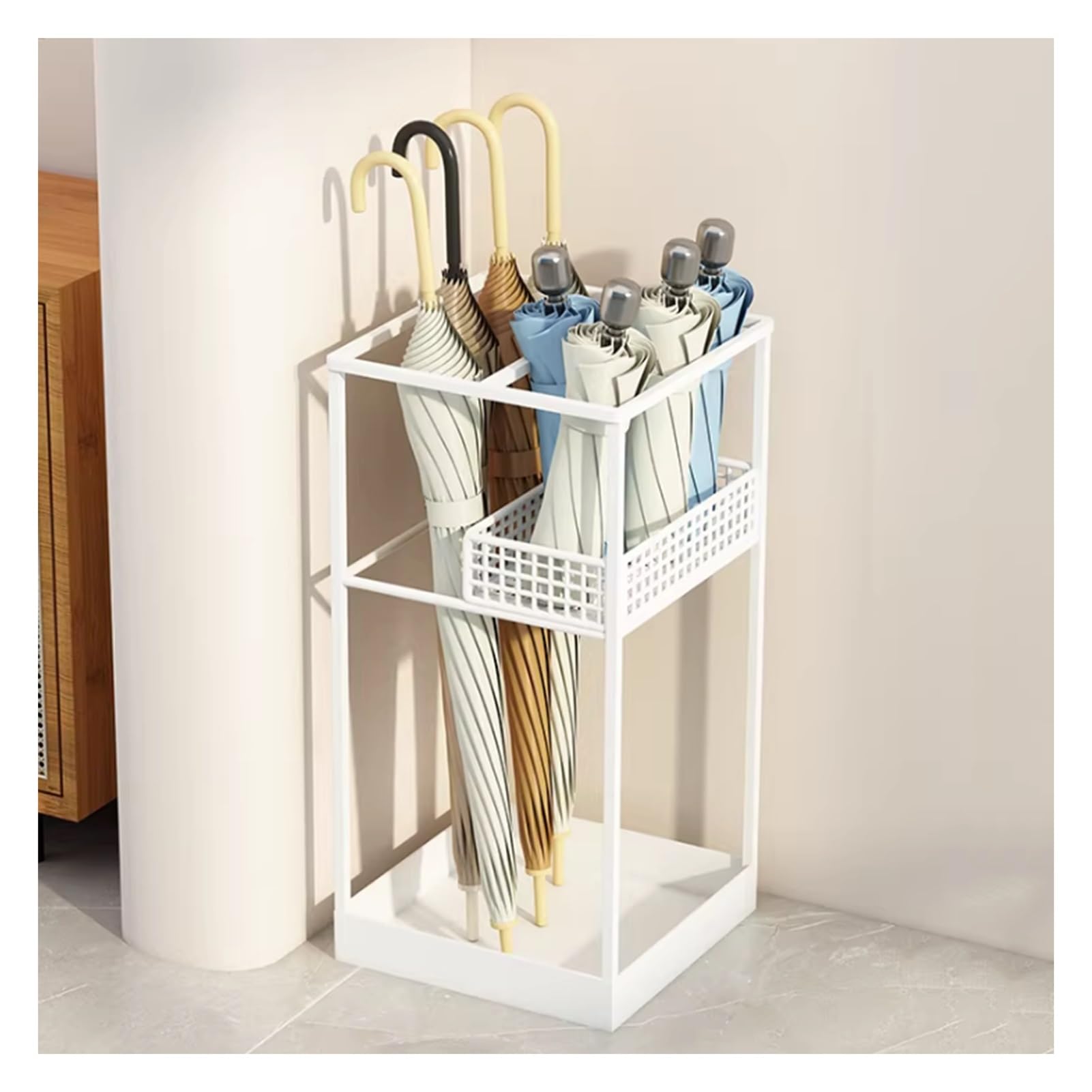 GHHVFEC Umbrella Stand for Entryway, Durable Mesh Holder for 15 Umbrellas, Stylish Storage Solution for Home and Office, Multi-Purpose Design for Organizing