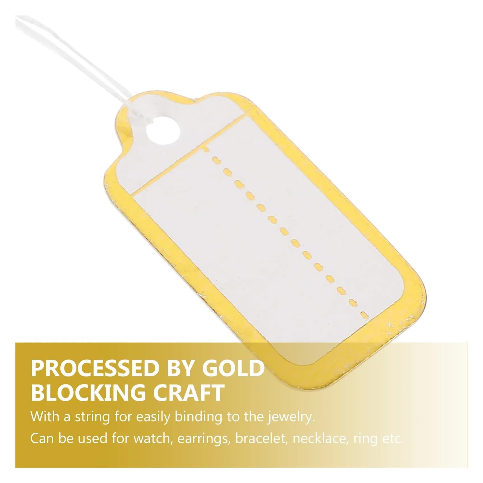 Lot de 500 étiquettes de prix rectangulaires avec ficelle - En carton rigide - Finition feuille d'or - Avec anneau de ficelle pour vêtements, bijoux, étiquettes vierges
