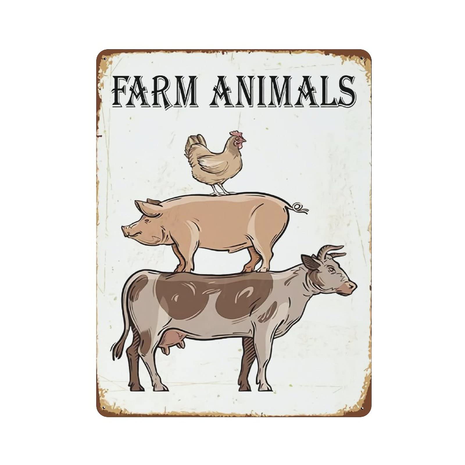 Metal Tin Sign Farm Animals Vintage Tin Poster Metal Sign Wall Decoration Country Kitchen Home Garage Decor 16"x12"