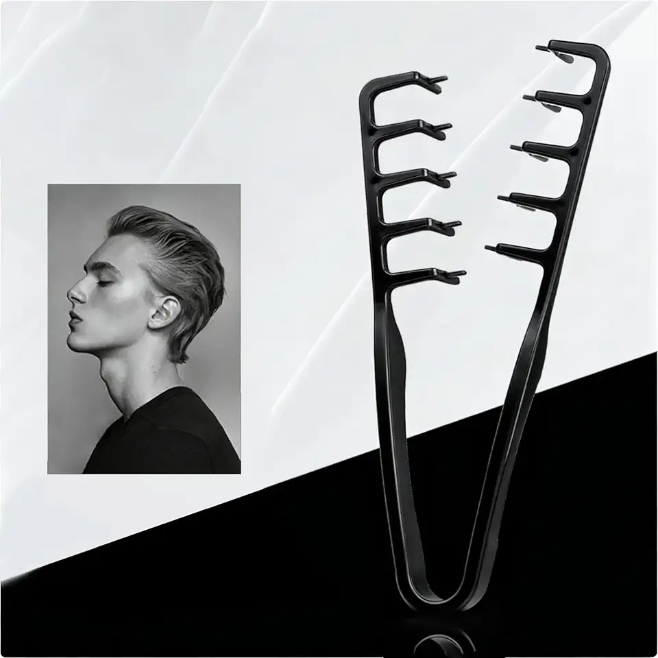 Pente de cabelo volumoso de dentes largos, textura fofa masculina, plástico ABS com aderência texturizada, ideal para cabelos grossos, encaracolados, lisos e finos (preto, 19 cm)