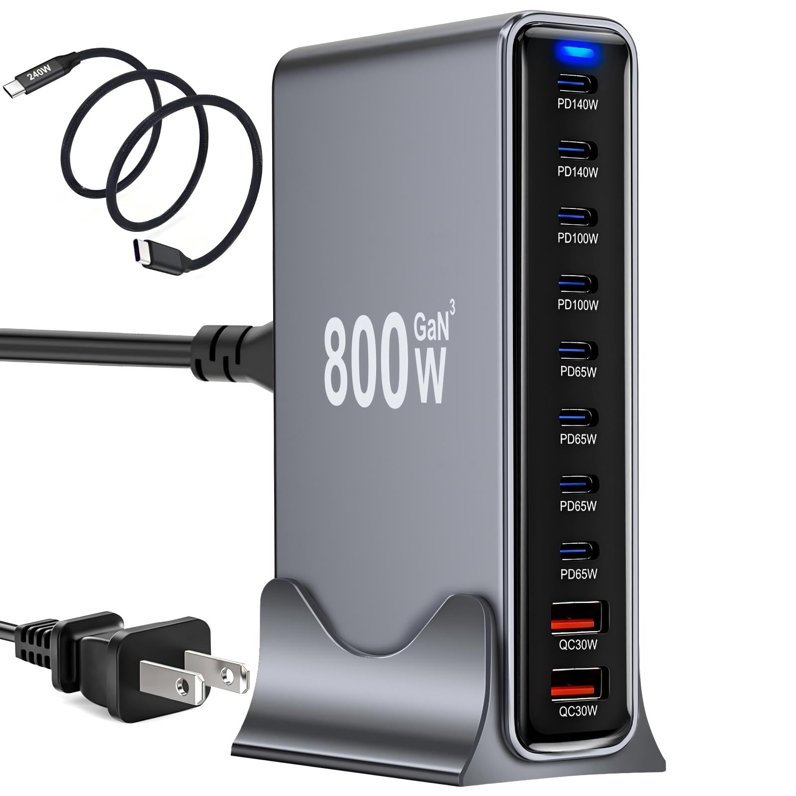 800W USB C Charger Block Multi-port Fast USB Charging Station Dual PD 140W GaN Charging Station For Multiple