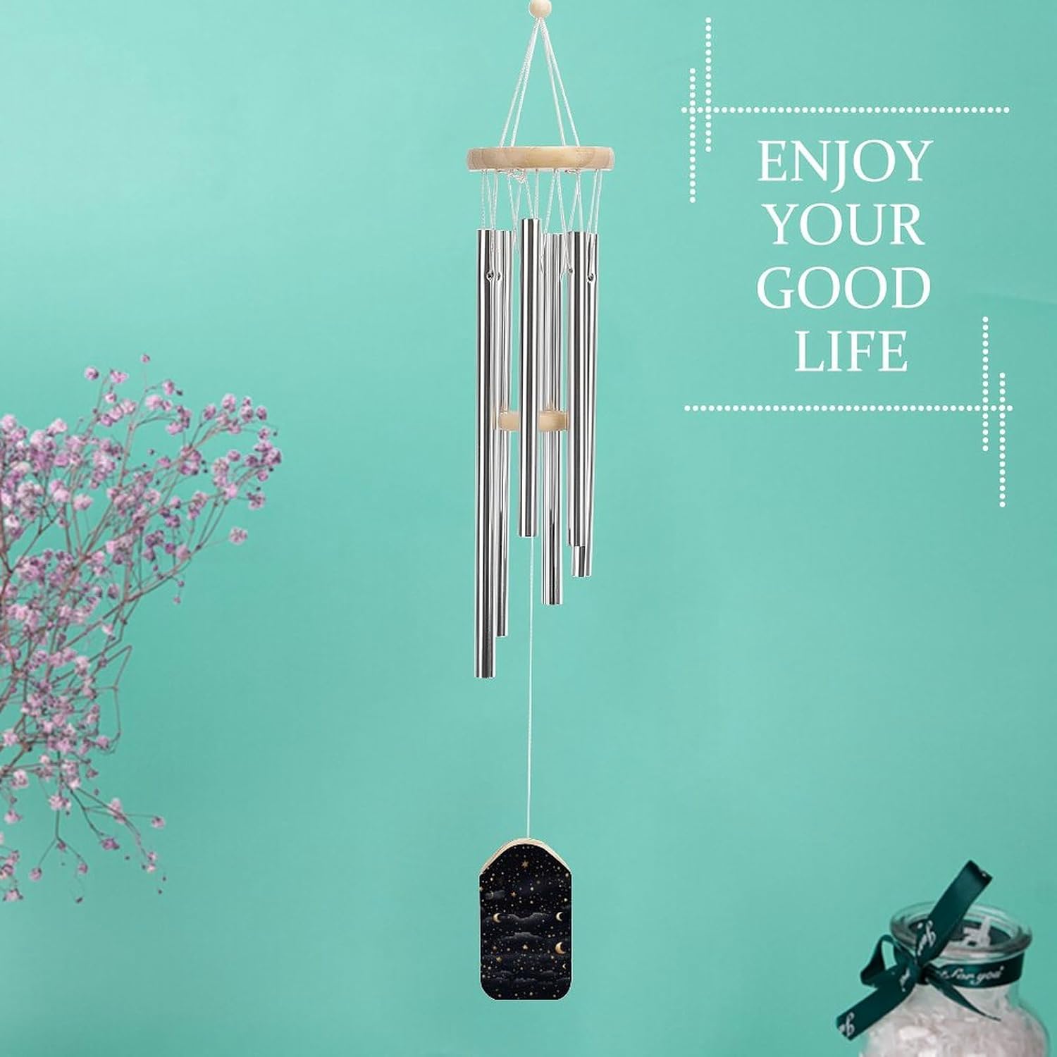Outdoor Wind Chimes, Stars and Moon Printed Wind Chimes,Simple Wind Chimes,Curtain Wind Chimes for Home Decoration