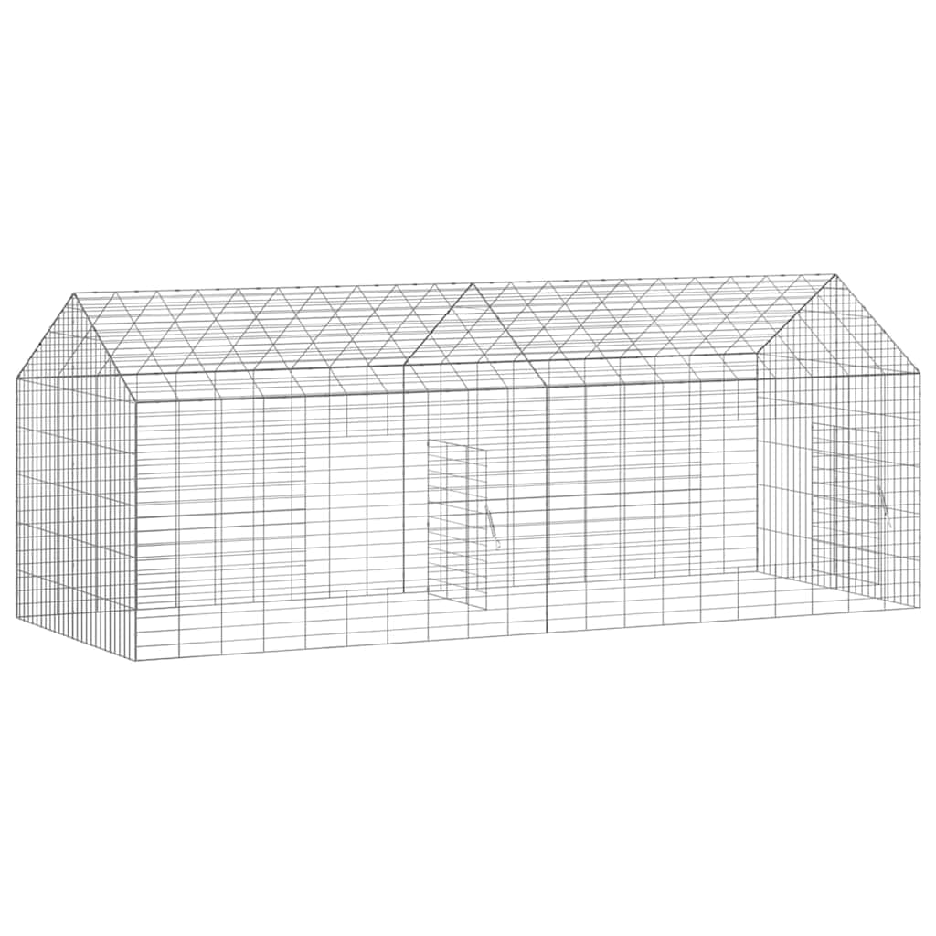 Hasenkäfig Silber 200 x 78 x 78 cm verzinkter Stahl Freigehege für Kaninchen und Kleintiere - Großer Kleintierkäfig und Hasenstall wetterfest für Garten und Terrasse