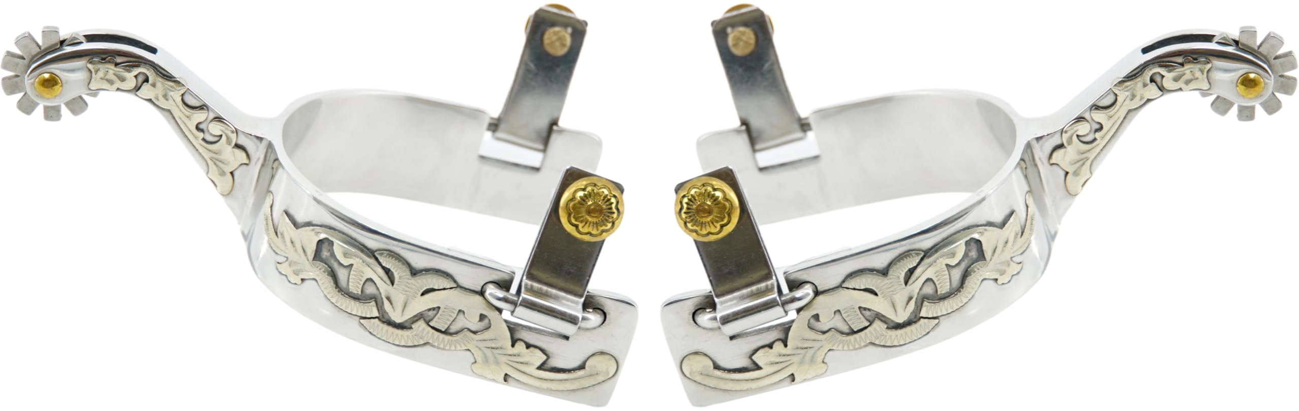 Jeereal Cowboy-Sporen für Herren, Edelstahl, mit Sporenriemen, gravierte deutsche Silberbesätze, Eisen, 2,5 cm Band, 5,4 cm Schaft