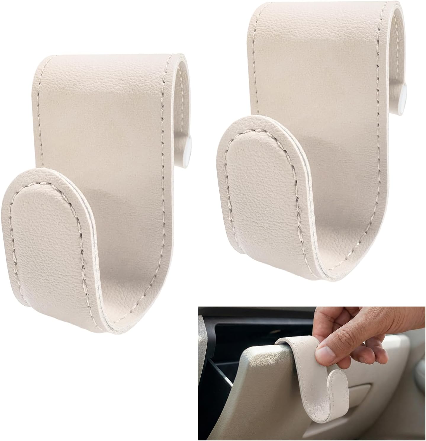 2 PCS Car Co-Pilot Glovebox Hook, Anti-Scratch Leather Passenger Seat Hanger Organizer, Multifunctional Vehicle Interior Seat Storage Hanger for SUVs Sedans Trucks (Black)