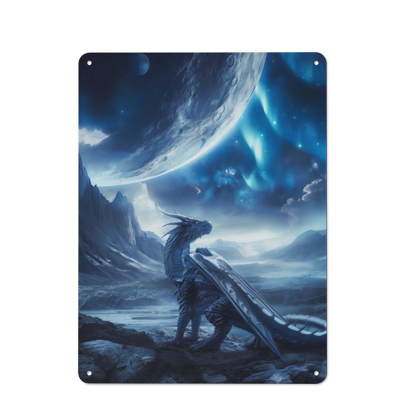 Junmoney Space Dragon And Planets Tin Wall Plaque 40X30cm With For Pub Or Café, Suited To Pub Decor Enthusiasts, For Retro Home Interiors