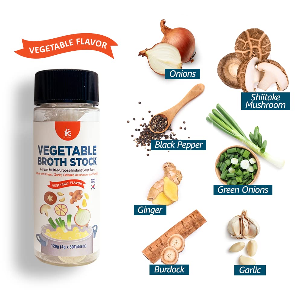 KD Home Vegetable Broth Stock Korean Multi-Purpose Instant Soup Base Made with Onion, Garlic, Shiitake mushroom and Burdock, Vegetable Flavor 4.0g X 30