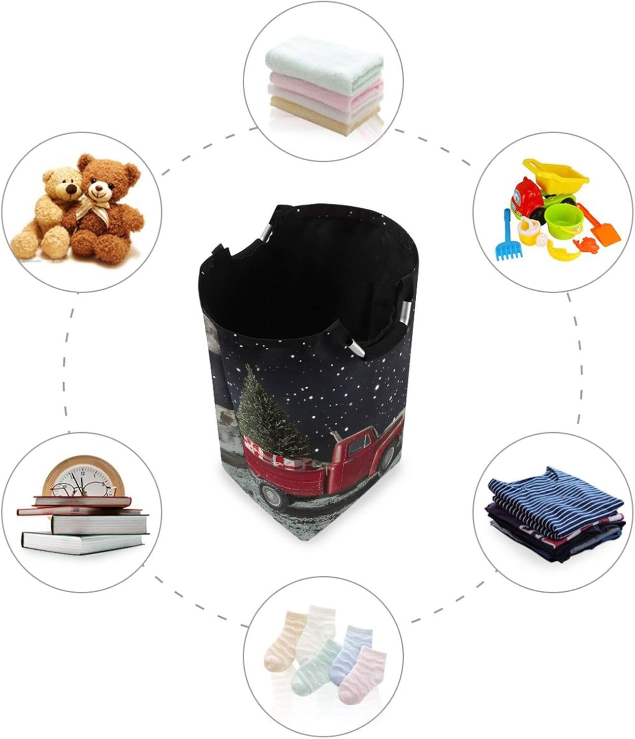 AIXIWAWA Moon Truck Christmas Laundry Basket Hamper 1 Pack, Collapsible Clothes Holder Dorm Home Laundry Bag with Handles