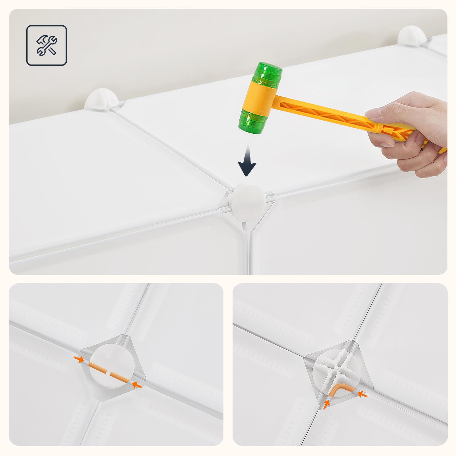HOOBRO Armadio Modulare 16 Cubi con Ante, Portatile Guardaroba 2 Barra Appendiabiti, Bianco