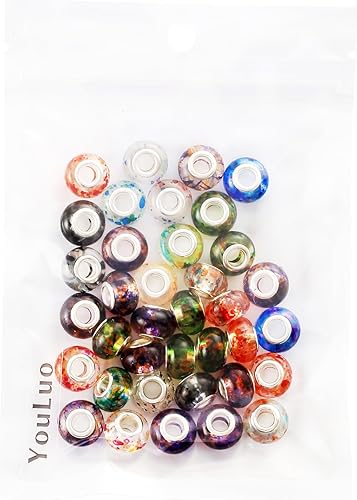 Miniatura 6 de YouLuo Cuentas de agujero grandes de resina de cristal de imitación europeas, abalorios espaciadores, surtidos de cuentas chapadas en plata para