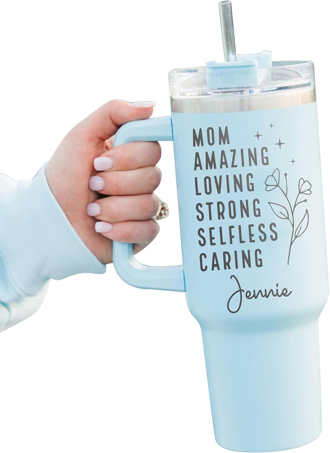 Mom Amazing Personalized Laser Engraved 40 oz Large Tumbler with Handle, Straw&Lid, Mothers Day Gifts, Double Wall Vacuum Travel Mug for Birthday, Customized Coffee Cup, Travel Coffee Mugs