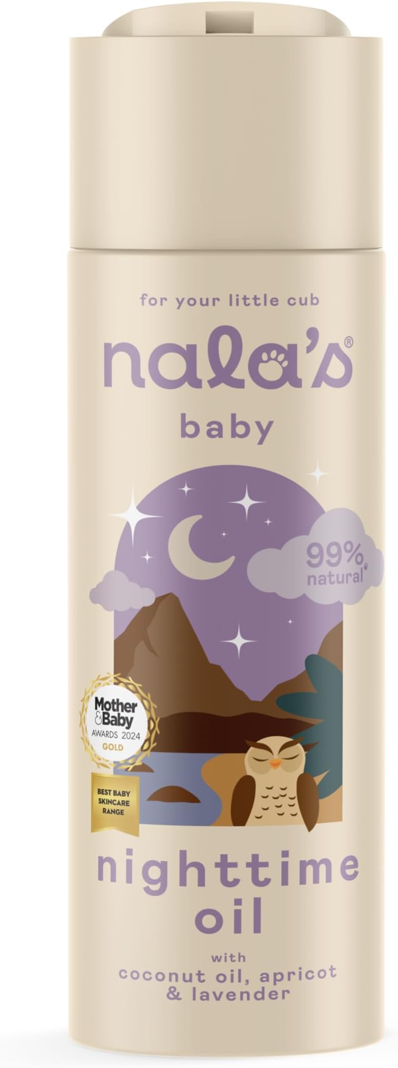 Nala's Baby Nighttime Oil | Award-winning | 99% Natural | Dermatologically-tested and Paediatrician-approved | Coconut oil, Apricot and Lavender | Vegan | 200ml | Nalas Baby