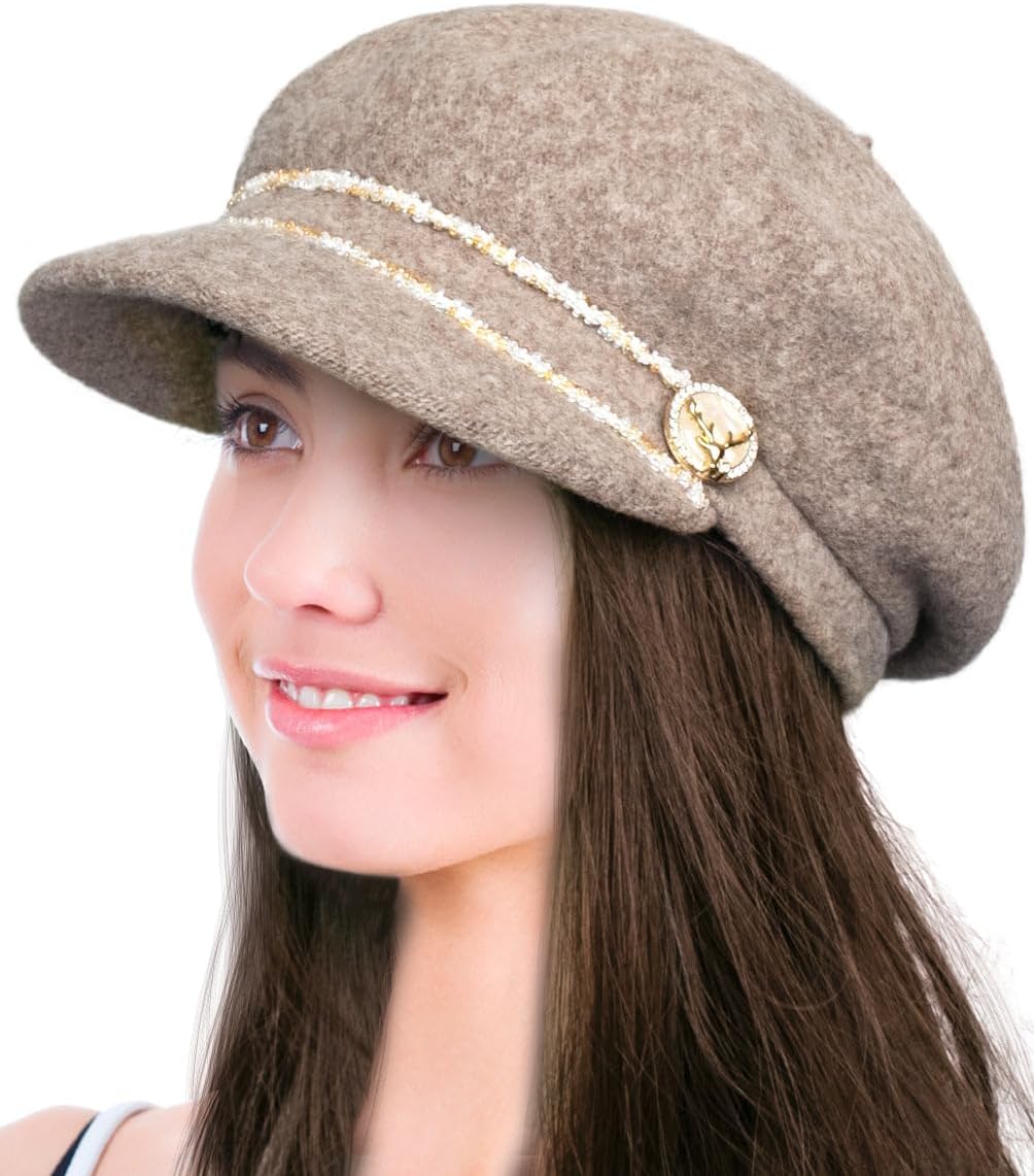 Dahlia Women's Chic Flower Newsboy Cap Hat Wool Blend - Dual Layer