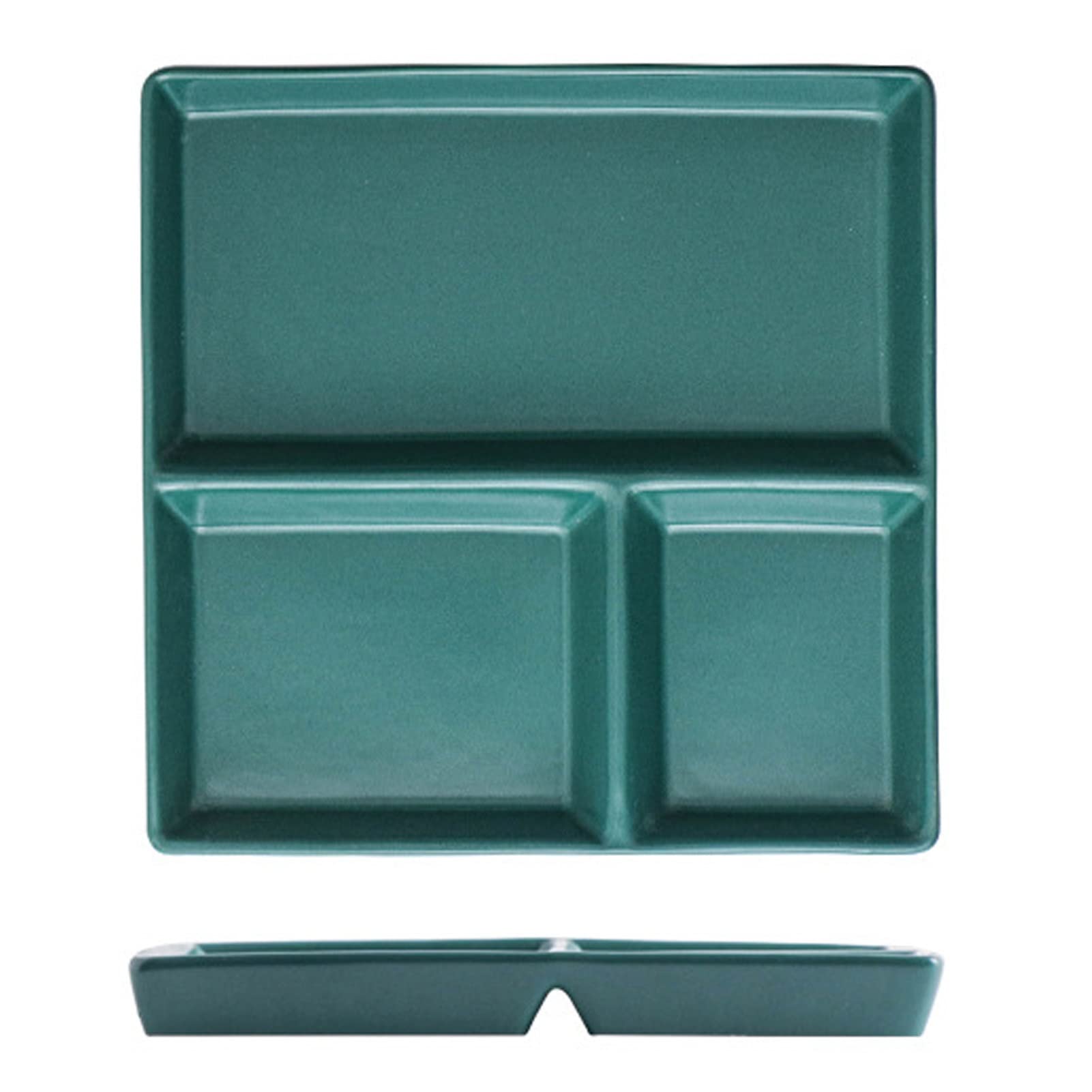 Meiiron Green 8.4" Square Divided Plates, Portion Control Plate For Adults 3 Section Plate Weight Loss Eating Healthy Meal Food Diet Plates Solid Color (Color : )