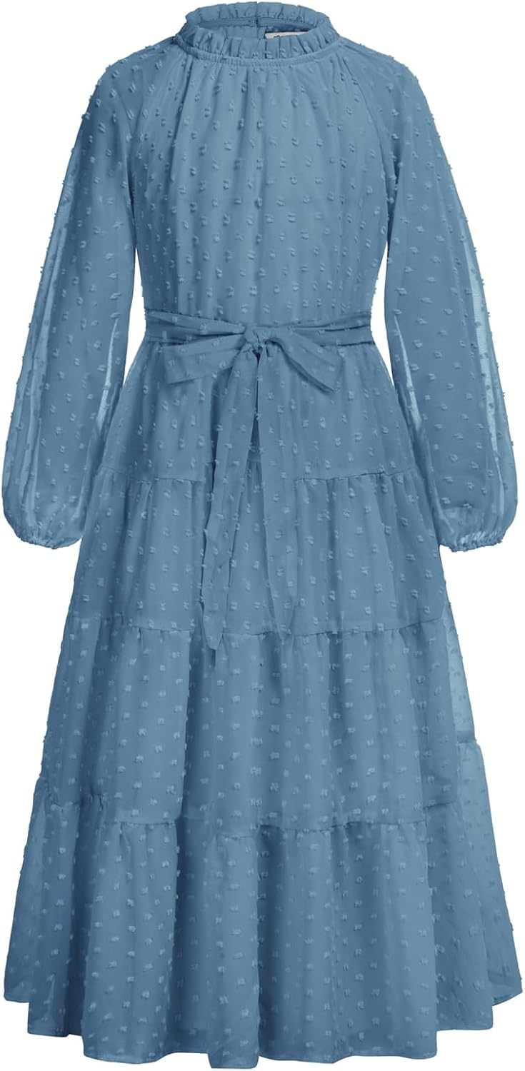 GRACE KARIN Girls Long Sleeve Dress A-line Flowy Maxi Dresses for Girls 5-14 Years