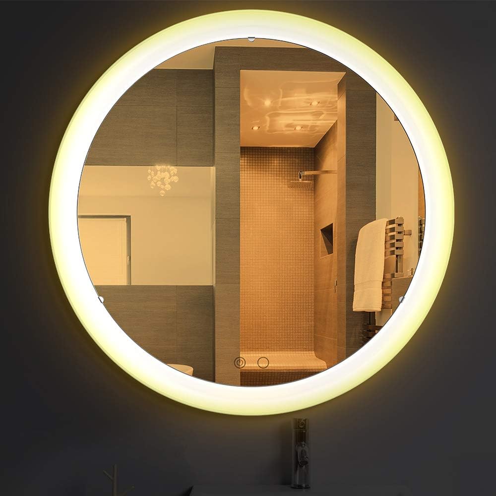 Nitin Wall Mounted Vanity Mirror with Light, Modern Circle Makeup Mirror with Smart Touch Control Dimmer for Bedroom, Bathroom