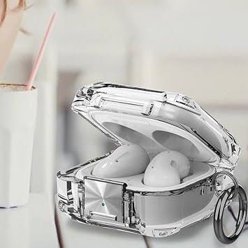 Coverzone Samsung Galaxy Buds 2 ile uyumlu Transparan Şeffaf Renkli Forever Kancalı Darbeye Dayanıklı Sert Koruyucu Toz ve Kirden Koruyan Galaxy Buds 2 ile uyumlu colorful transparent case