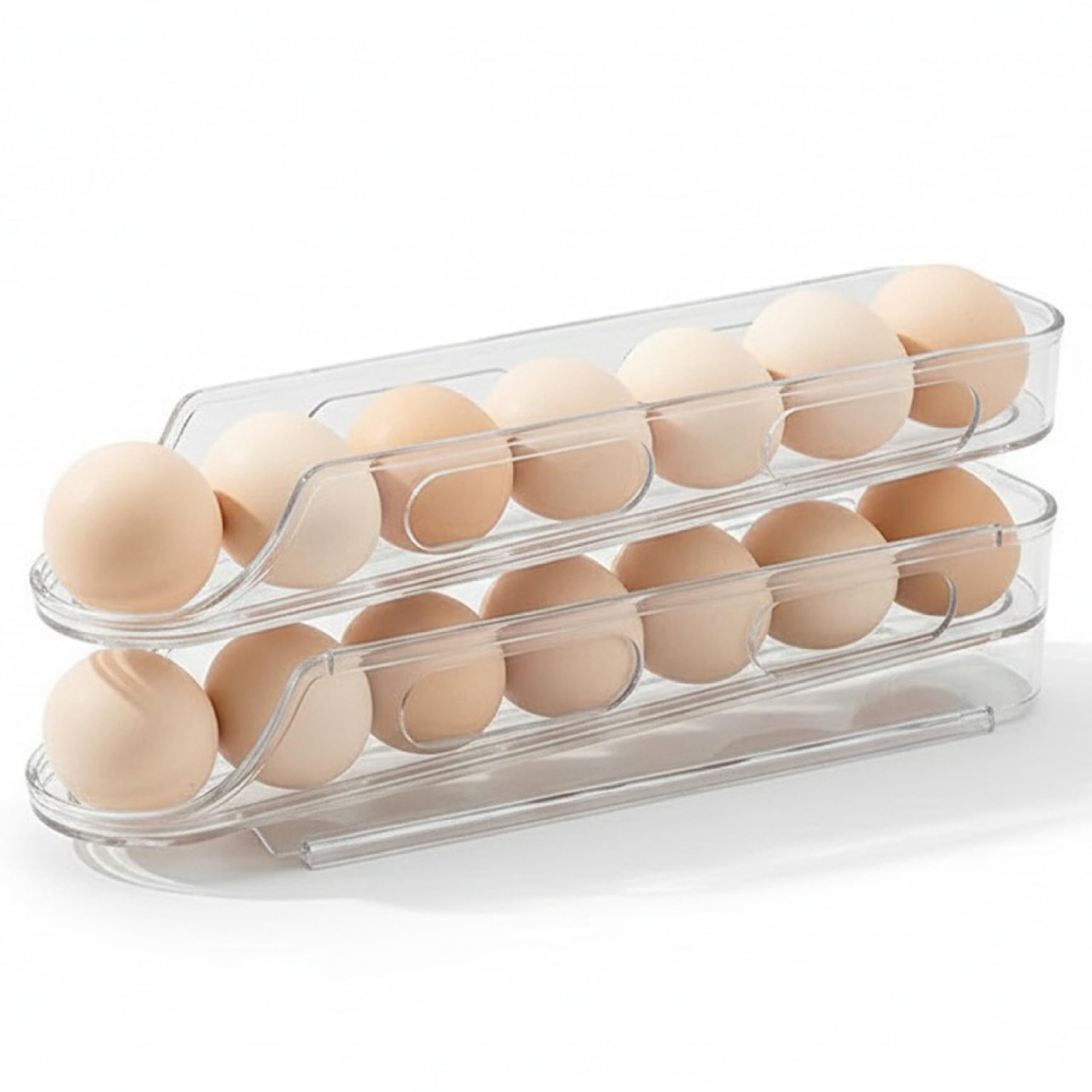 Hbbgdiy Clear Egg Holder For Fridge 2 Tier Automatic Scrolling Egg Storage Stackable Refrigerator Organizer Space Saving Kitchen Fridge Container For Home Restaurant Dispenser