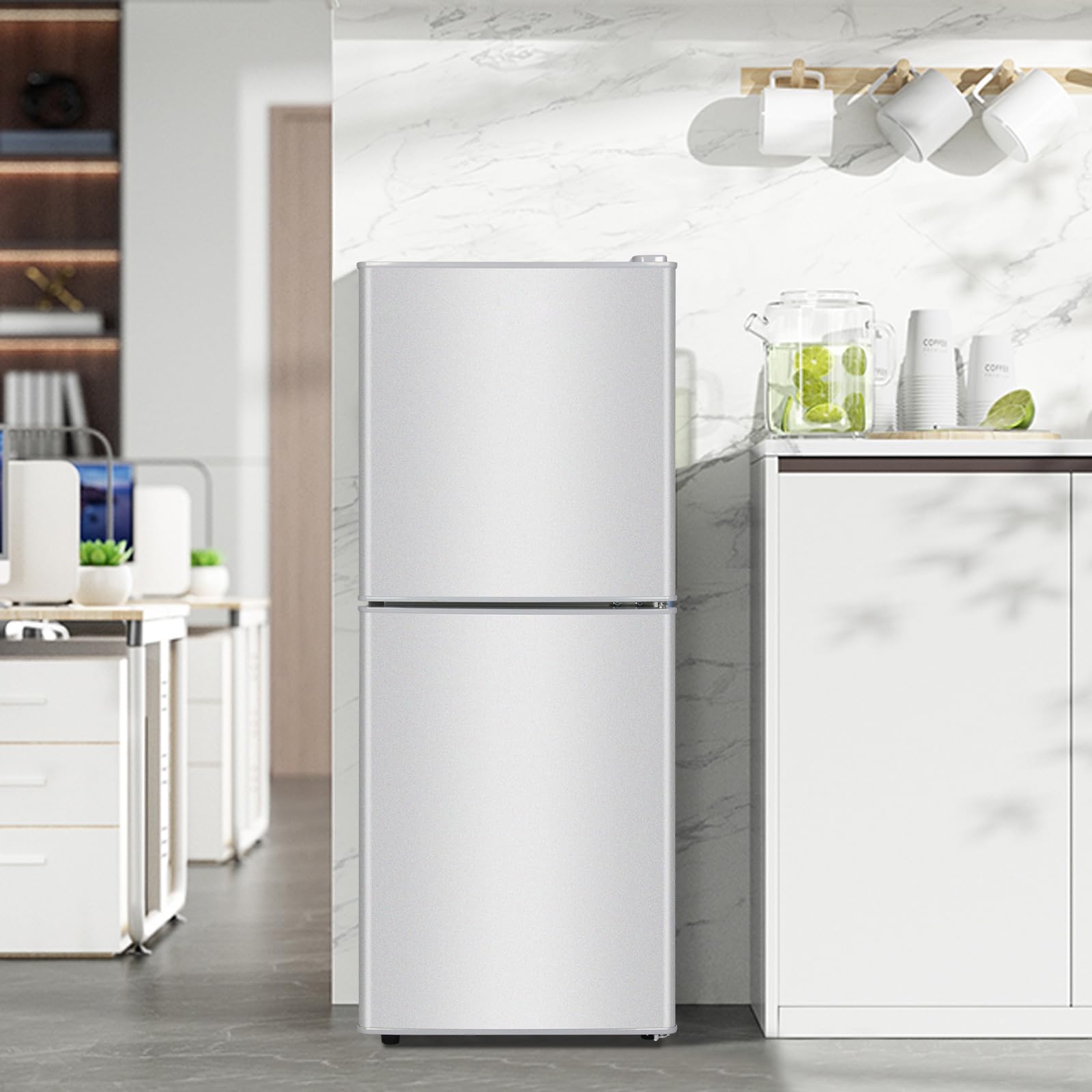 DRIXNO Mini Fridge with Freezer Silver 4.5 Cu.ft Apartment Size Refrigerator Compact Small for Bedroom, Office, Dorm, RV, Double-Door Design Bottom Freezer on Fridge.com