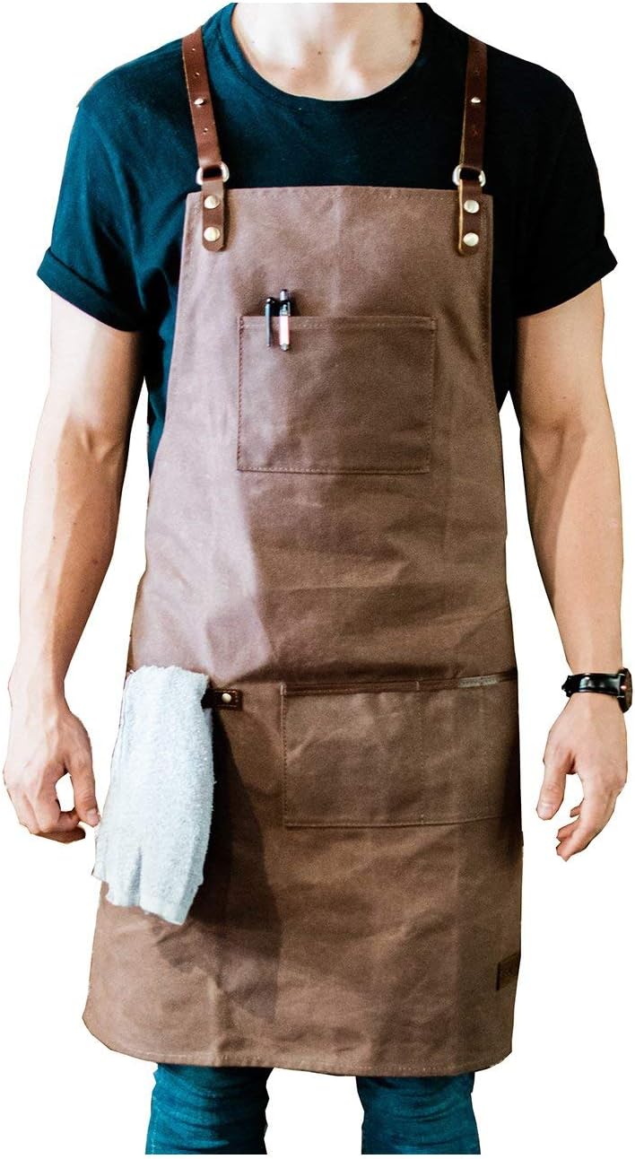 Leather and Canvas Adjustable Work Apron for Men