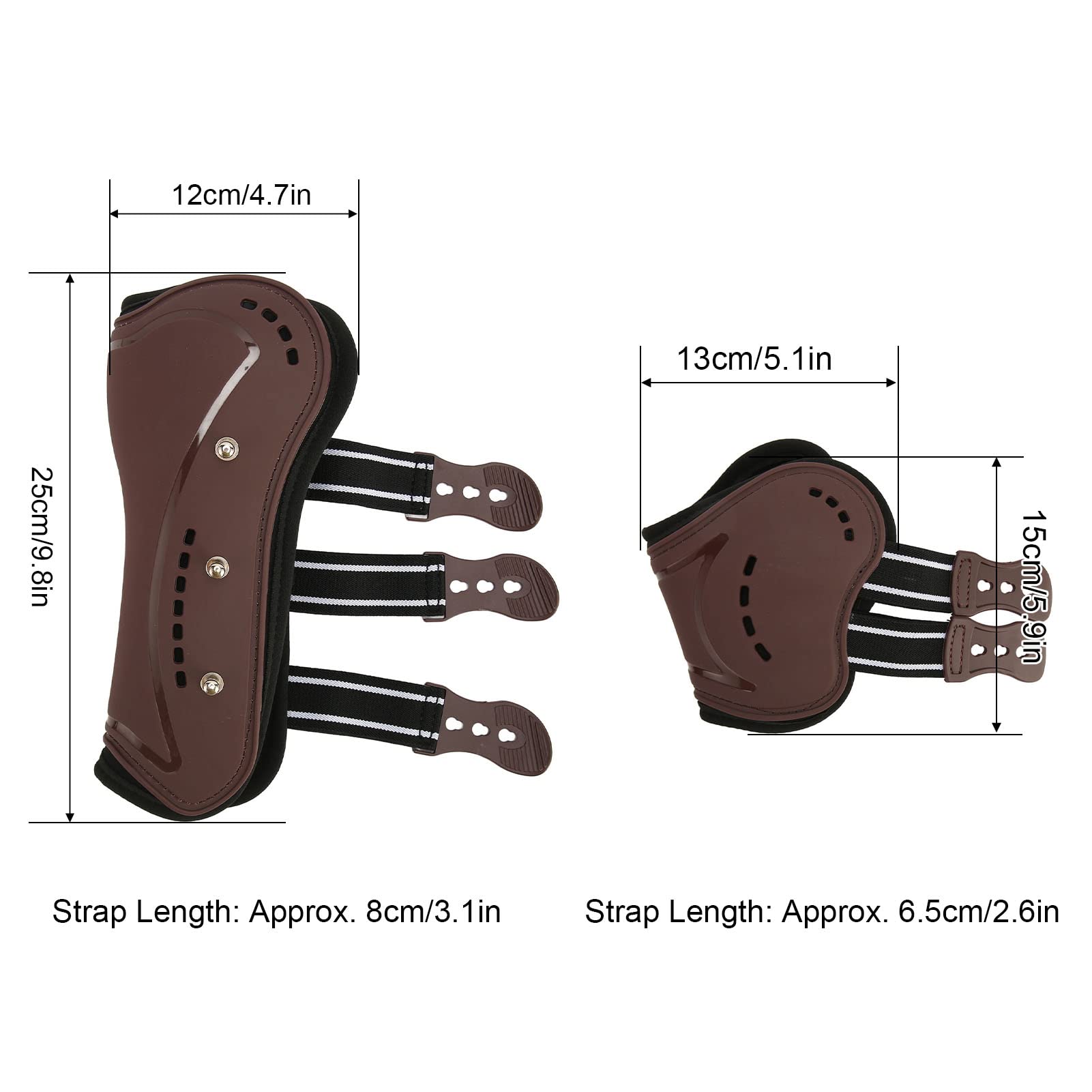 Shanrya Paragambe anteriori posteriori di cavallo, protezioni per gambe di cavallo marrone, guscio in poliuretano regolabile ad assorbimento degli urti anteriore aperto per equitazione (M 0.7in)
