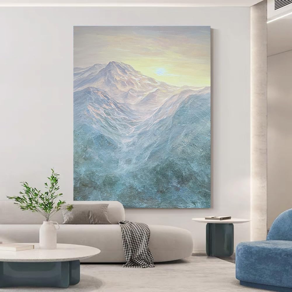 Peinture de lever de soleil sur sommets pour decoration murale salon