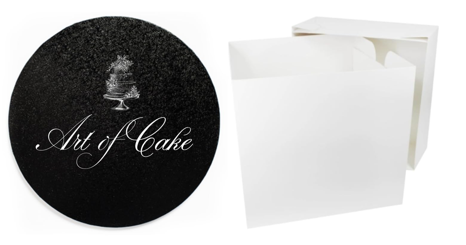 Art Of Cake Black Art Of Cake® 14 Inch Round Cake Drum Board & Tall Box Combo - 14 X 14 X 12 Inch Square Box And Matching Circle Set - For Tiered Decorated Transport Birthday Wedding Celebration Cakes (356Mm)