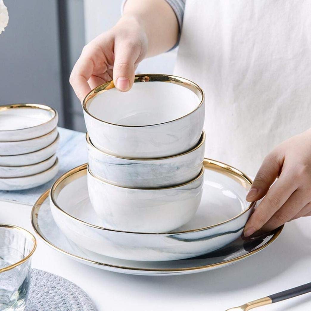 Ceramiczna zastawa stołowa, 26 sztuk Phnom Penh Szary marmur Ceramika Zestaw obiadowy Porcelanowa miska Danie Łyżka Zastawa stołowa Usługa łączona dla 6 osób
