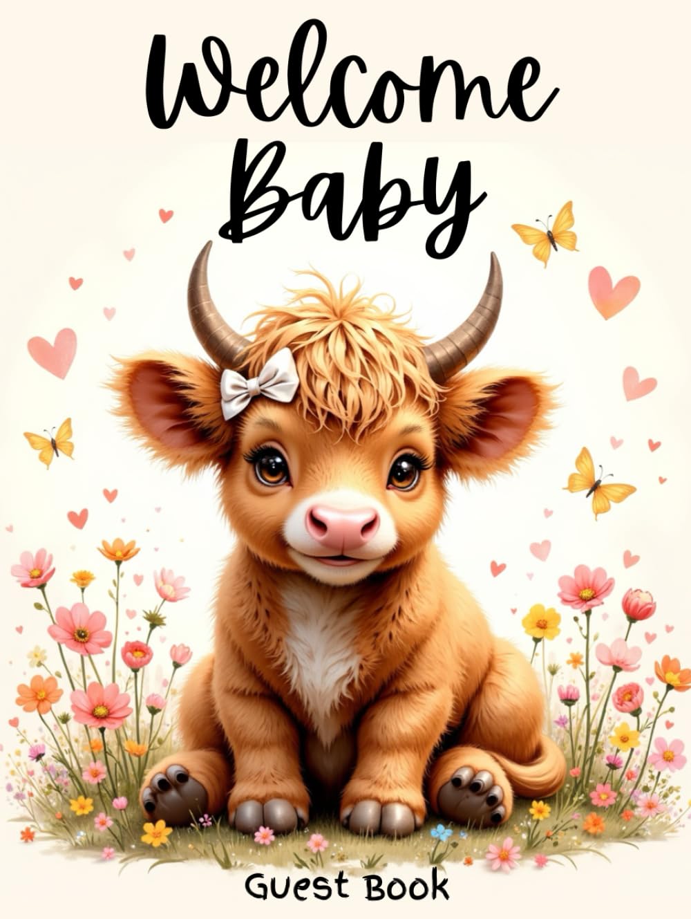Adorable Highland Cow Baby Shower Hardcover Guest Book: Rustic Boho Farm Animal Farmhouse Sign-In Memory Book with Gift Log, Wishes & Advice – Cute Highland Cow Guestbook Keepsake for Parents-to-Be      Hardcover – September 27, 2025