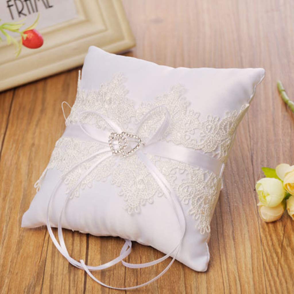 Nawwgy Lace Pearl Wedding Pillow Cushion Bearer for Beach Wedding Pillow Pillow Embroidered New Double Heart Hollow Lace Ring Pillow