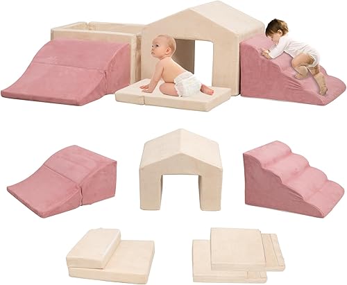 MOOZHEALTH Soft Play - Juego de actividades de escalada y gateo, bloques de construcción de escalada de espuma con pozo de pelotas - Equipo de