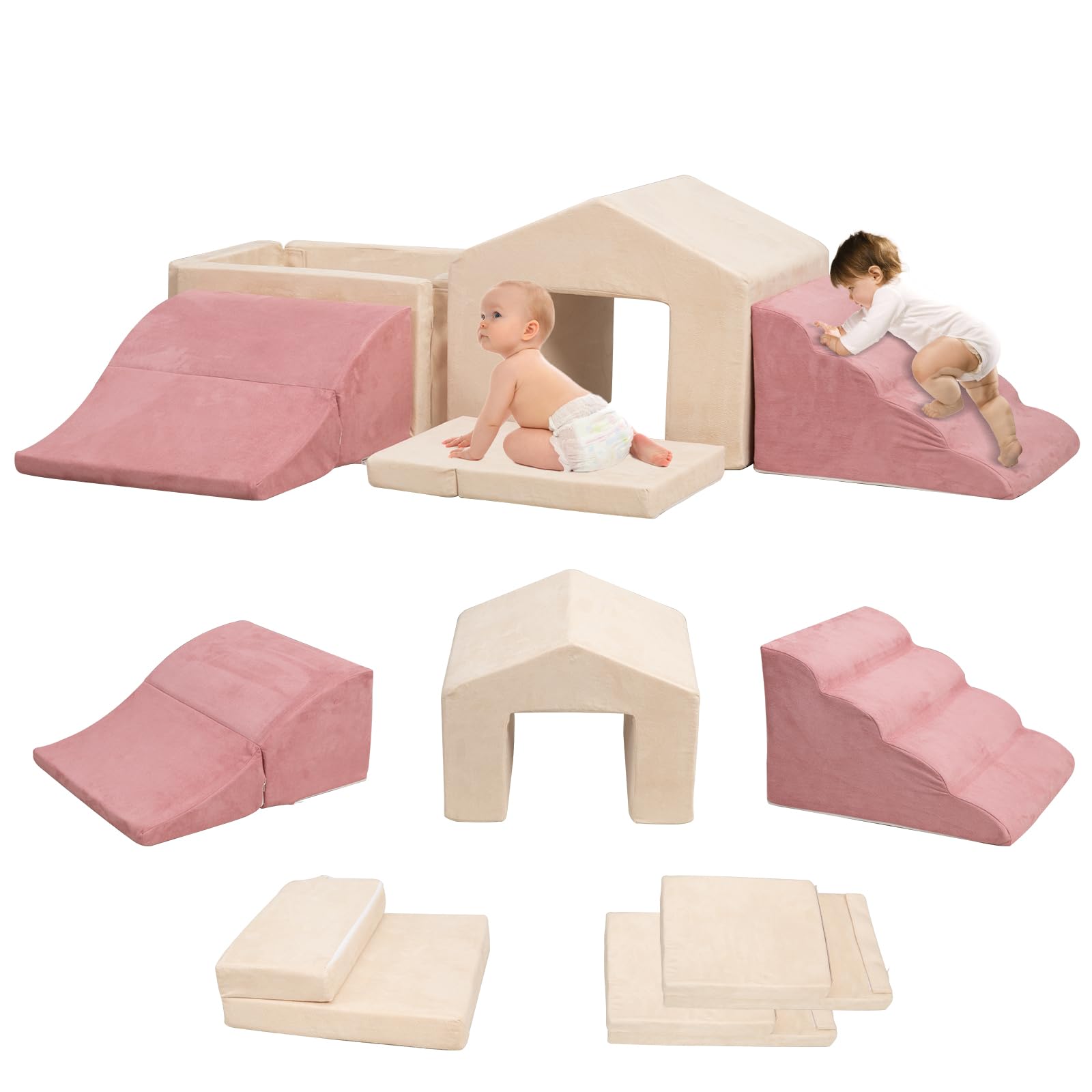 ( product similar ) MOOZHEALTH Soft Play Climb and Crawl Activity Playset,Foam Climbing Building Blocks with Ball Pit - Baby Crawling & Sliding Gym Equipment Indoor for Toddlers Preschool,6 Piece(Beige&Pink)