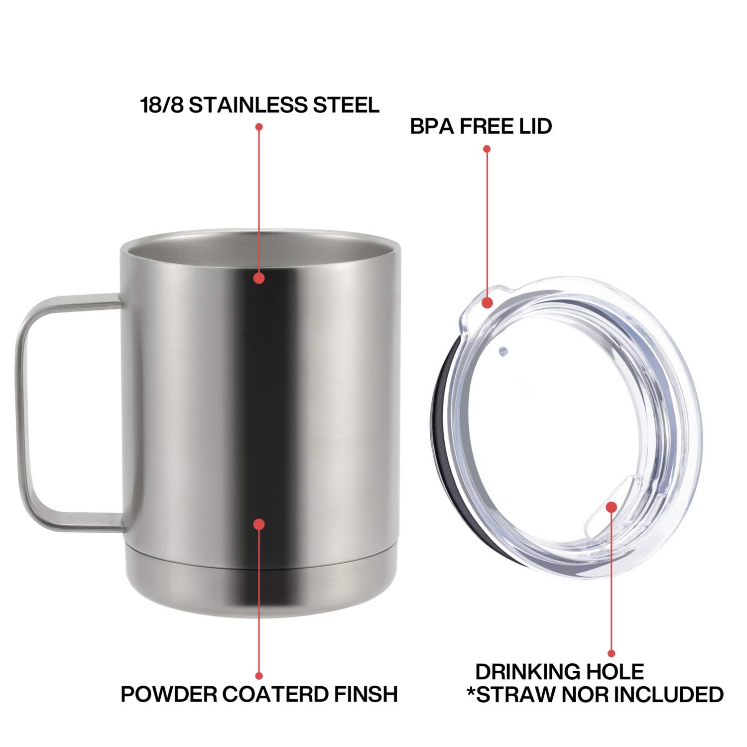 Buy ONEB 12oz Tumbler Stainless Steel Coffee Mug with Handle - Double Wall  Vacuum Cup wth Lid for Hot & Cold Drinks (Silver,1 Pack) Online at Low  Prices in India - Amazon.in