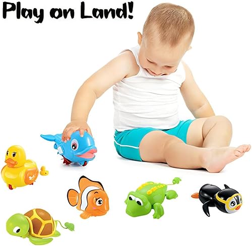 Miniatura 6 de 6 piezas de juguetes de baño de viento de natación - Animales marinos en la bañera Windup motorizados niños agua baño diversión