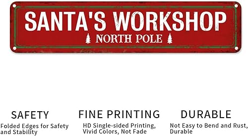 Vista 6 de Santa's Workshop North Pole Street Letreros personalizados de metal para exteriores, letrero de metal de bienvenida para Navidad, decoración
