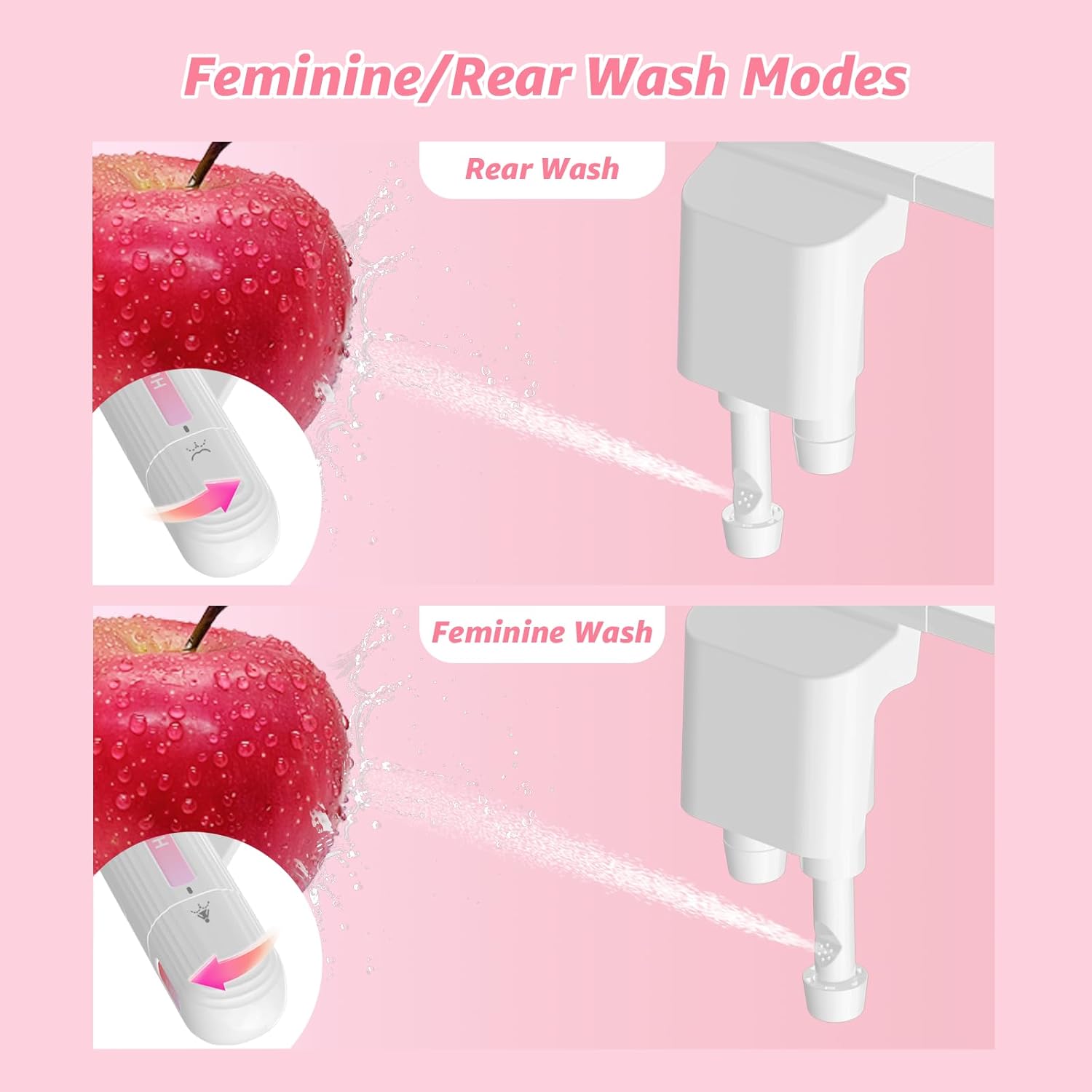 Ultra-Slim Bidet Attachment for Toilet, Non-Electric Dual Nozzle (Rear & Feminine Wash), Adjustable Water Pressure, Easy to Install, Fits Most Toilets, Stainless Steel Hose, Pink & White