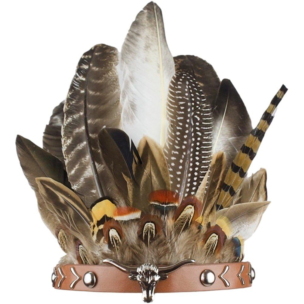 Bemvp Kids and Adults Feather Headdress Adult Indian Headband Vintage Feather Headband American Headdress Carnival Accessory for Thanksgiving Day Celebrations