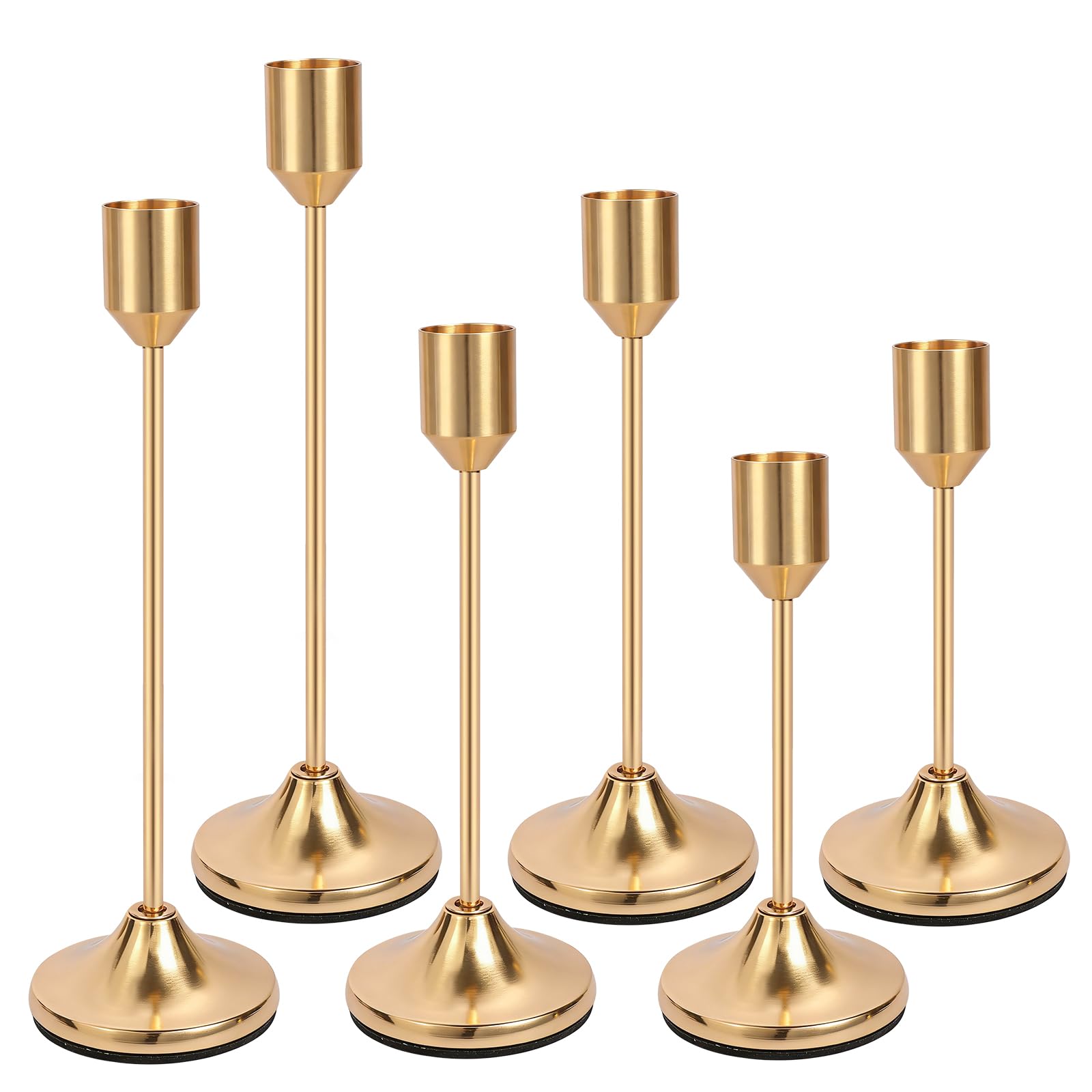 Minicoco Rose Gold Set Of 6 Gold Candle Holders Taper Candlestick Holders Metal Candle Stands For Wedding Party Home Decor Table Centerpiece–Modern Vintage Candlesticks For Candlelight Dinner Christmas Mantel