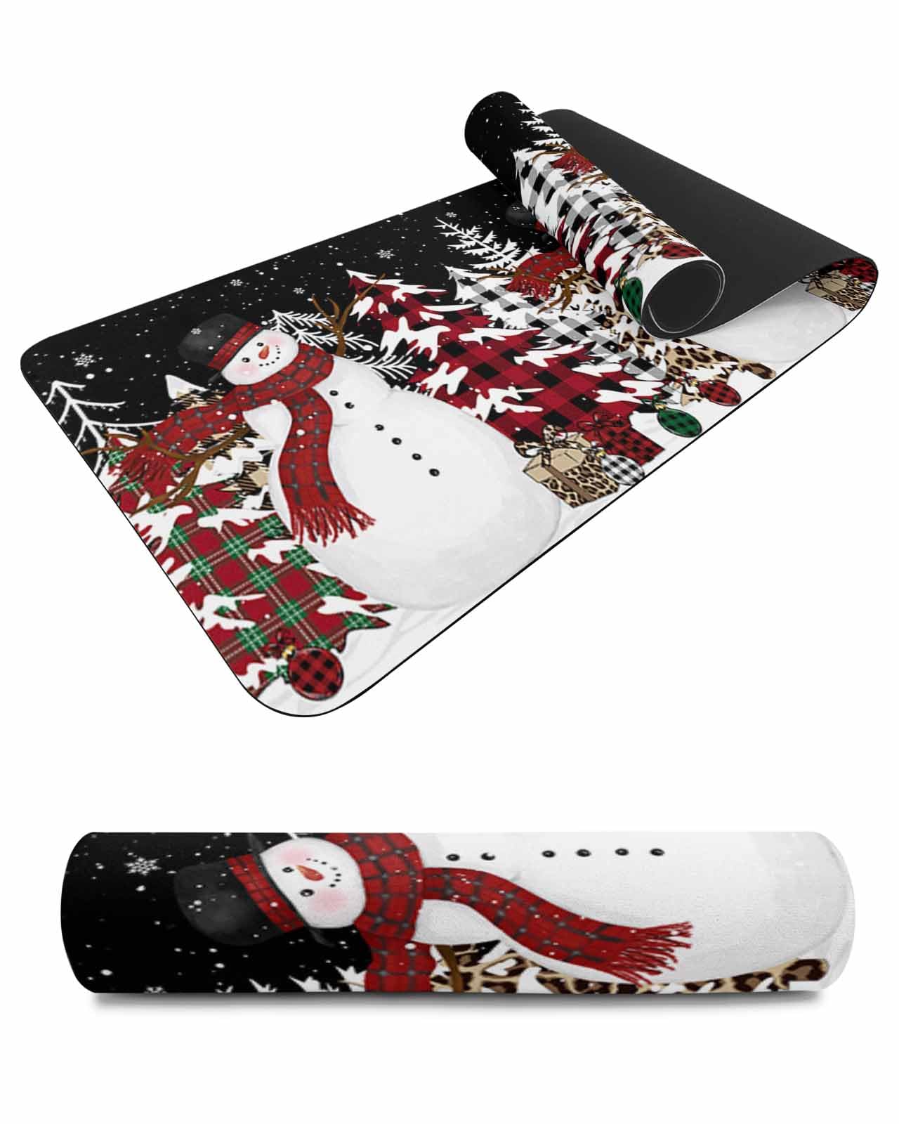 Debedcor Heat Proof Table Pads Waterproof Decorative, Black Christmas Snowman Non-Slip Table Countertop Protector, Xmas Tree Present Snowflake Insulation Mat for Dining Room, 48 x 12 Inches