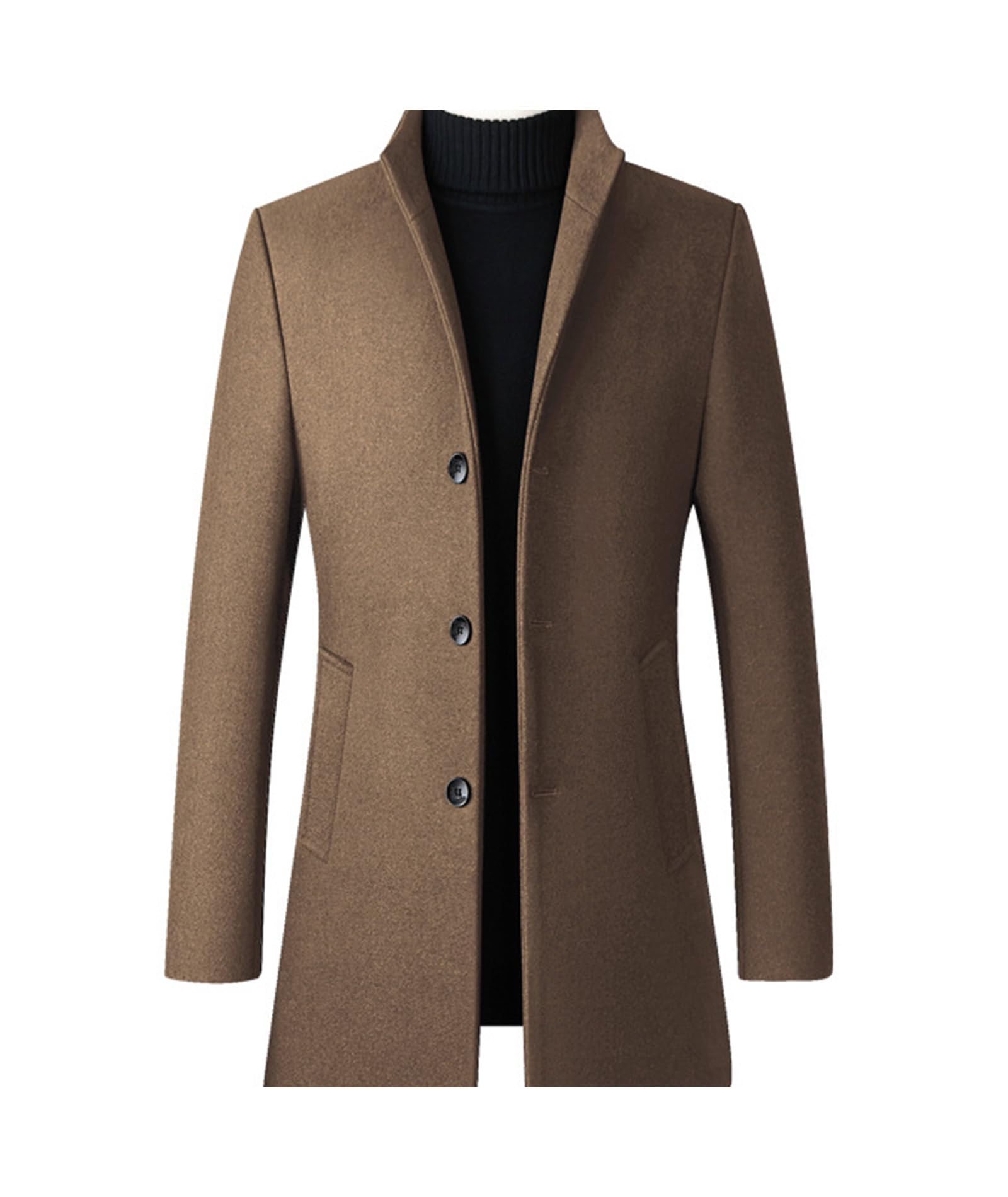 ECDAHICC Cappotto invernale da uomo, slim fit, lungo, cappotto di lana da lavoro, con colletto alto, cappotto invernale da uomo