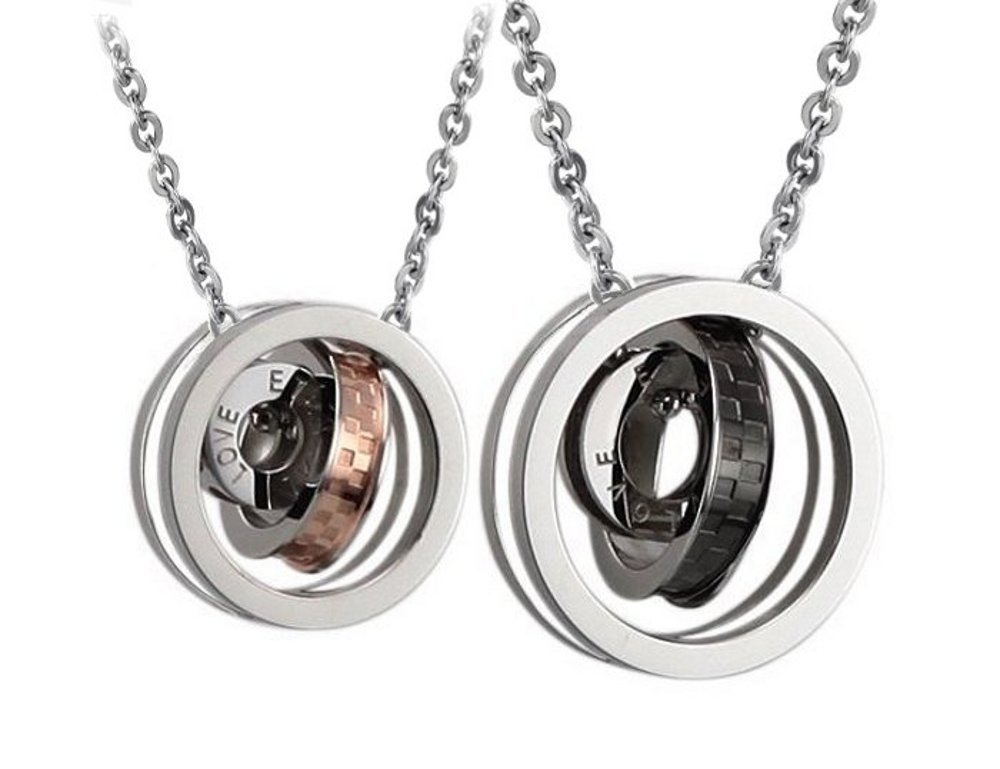 PearlinaCoolRings His and Hers Matching Necklace Set Eternal Love Interlocking Circles Stainless Steel For Man Woman