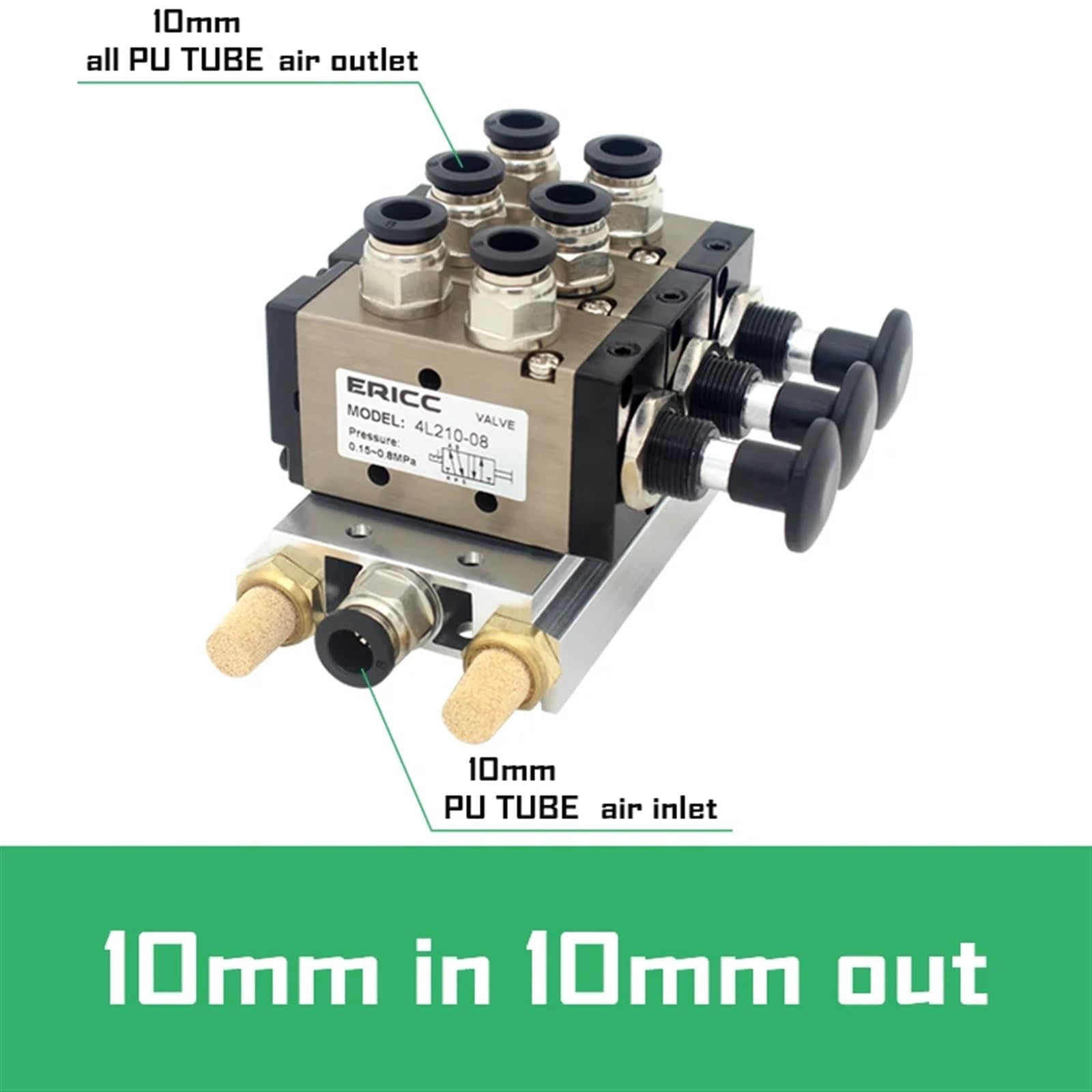 4L210-08 4R210-08 Válvula Manual de 2 vías y 5 Posiciones, Interruptor neumático de Empuje y tracción de válvula direccional, colector de válvulas combinadas | 10mm in 10mm Out,6 Stations