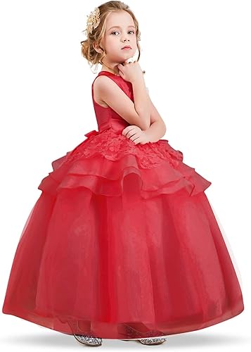 Miniatura 6 de NNJXD Vestidos de fiesta bordados para niñas, diseño tipo princesa, sin mangas, para concursos, graduaciones y bailes de gala