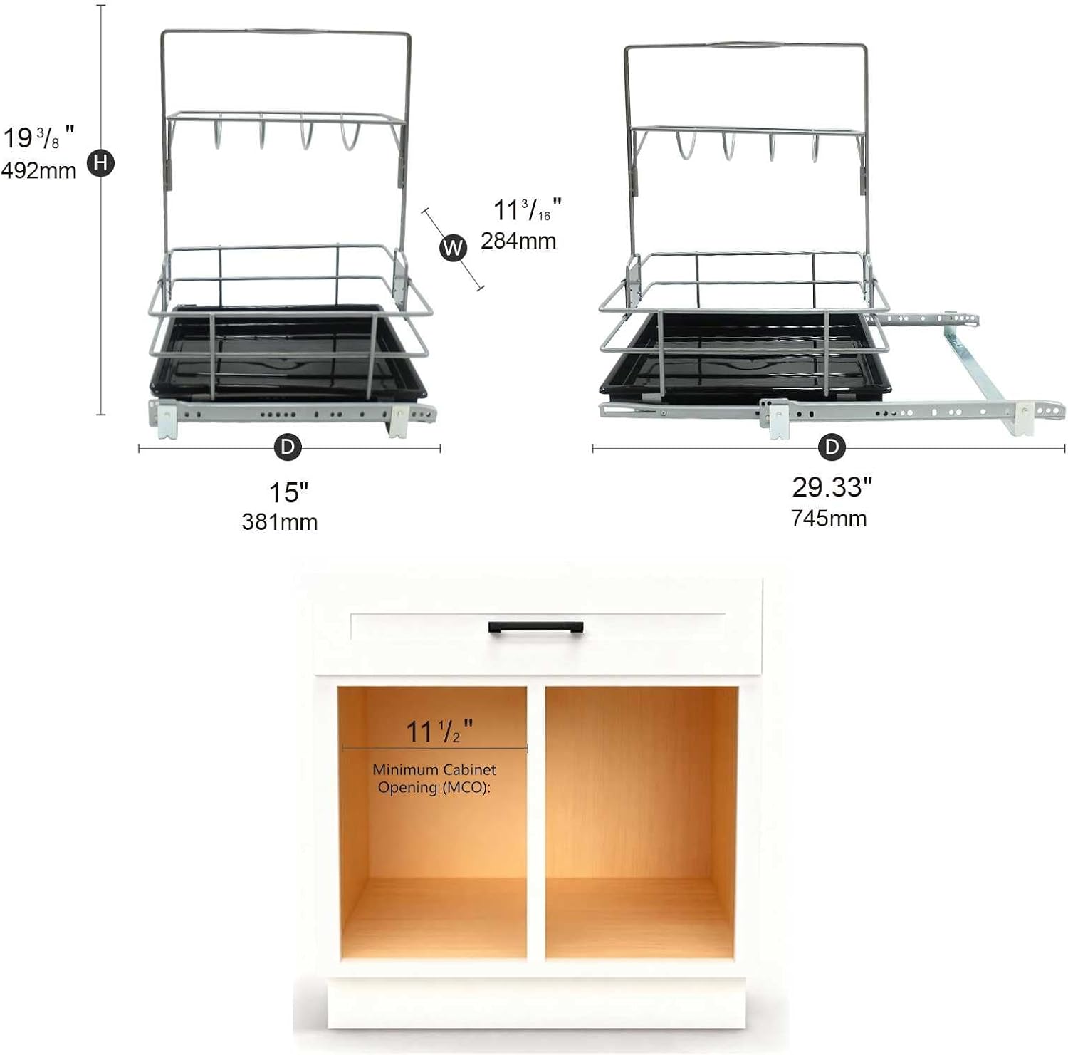 Under Sink Organizer（11.18" W X15 D） Pull Out Cabinet Organizer For Cleaning Supplies, Under Sink Slide Out Cleaning Caddy, Under Kitchen Bathroom Sink Organizer