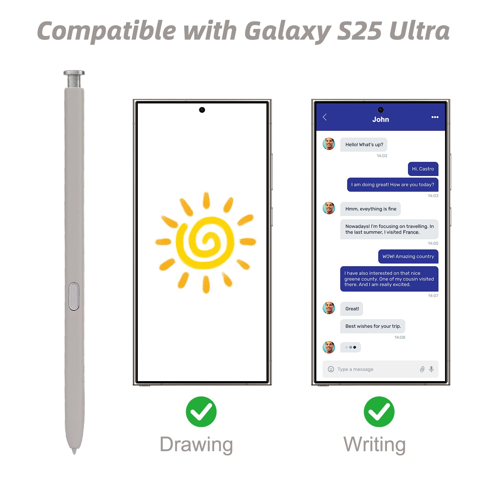 SPen Stylet de Rechange pour Galaxy S25 Ultra Compatible avec Samsung Galaxy S25 Ultra EJ-PS938 sans Stylo Graphique Bluetooth (Gris)