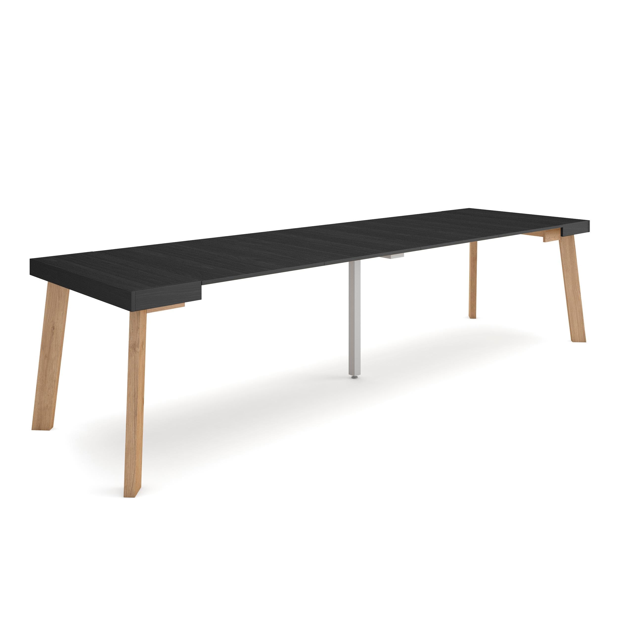 Skraut Home | Table Console Extensible | Console Meuble | 300 | pour 14 Personnes | Pieds en Bois | Style Moderne | Noir